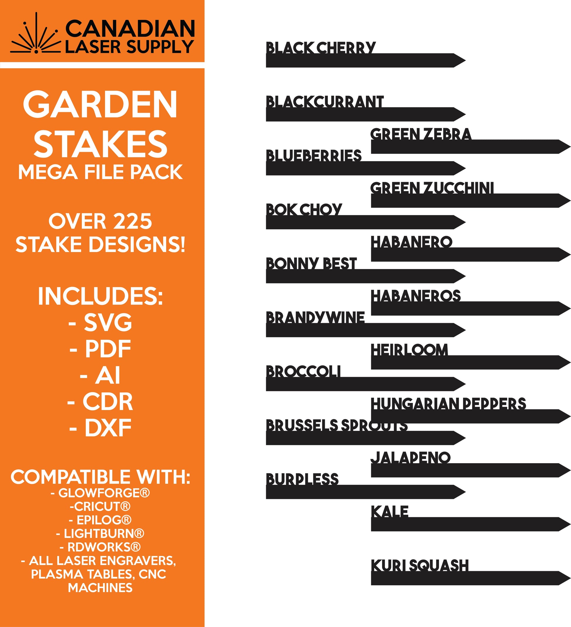 Garden Stakes Mega File Pack - Over 225 - Laser Ready Cut Files in SVG, PDF, DXF and more - Compatible With Glowforge and All Engravers