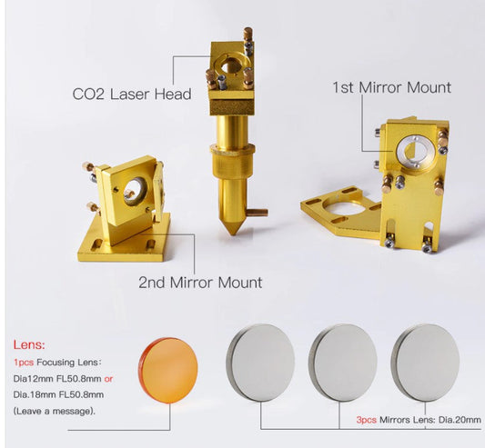 CO2 Laser Holder Kit - Nozzle, Mirrors, Holders and Lens